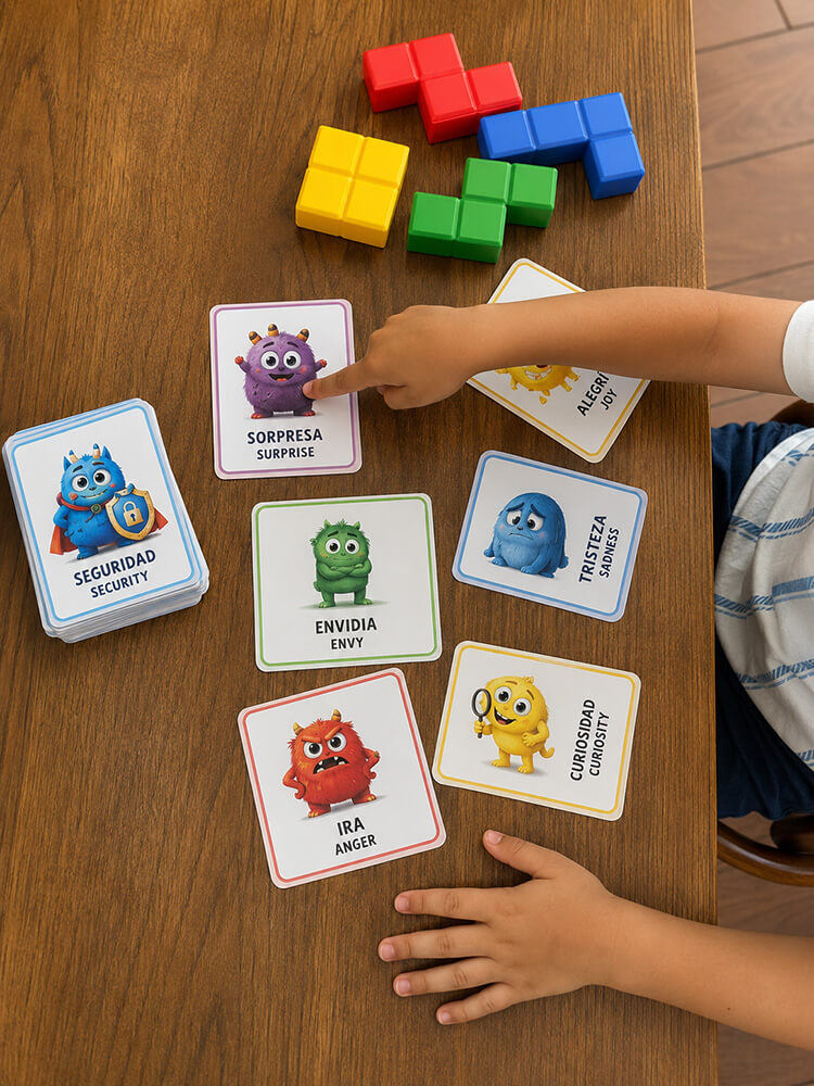 Material de emociones para terapia infantil en el consultorio de El Toreo, Mazatlán